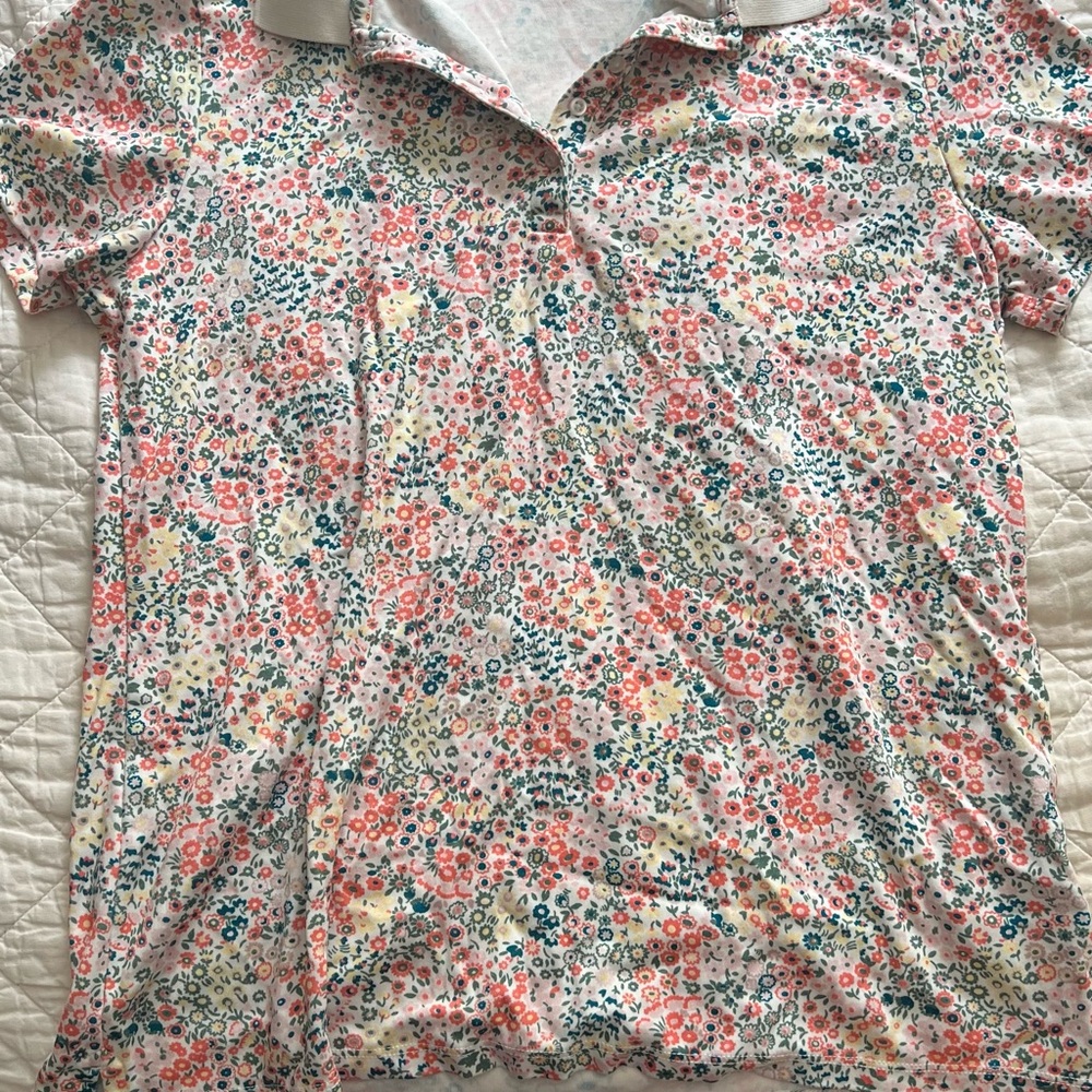 Lands End Floral Polo Shirt
